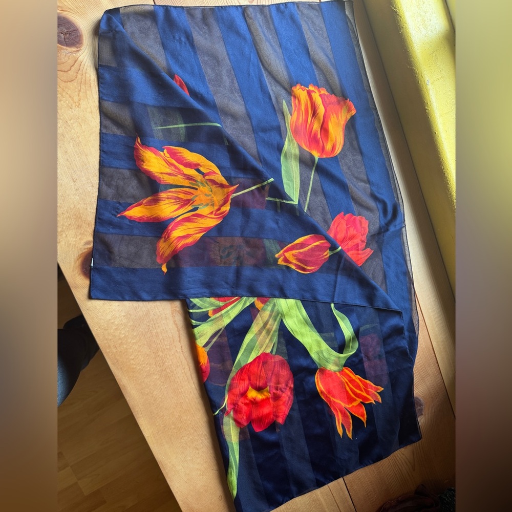 Floral Scarf with Red and Orange Tulips